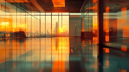 Wall Mural - Sunset cityscape view from modern office (2)