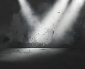Wall Mural - abstract gray background with two spotlights shining on the wall, creating an empty space for produc