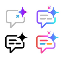 AI chat assistant artificial intelligence icon symbol of generative content creation speech bubble chat bot icon outline and gradient set