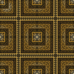 Wall Mural - Greece ancient style luxury gold seamless pattern with mazes, greek key meanders, wavy frames. Vector ornamental beautiful black and gold modern background. Ornate elagant ornaments. Endless texture.