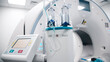 Close-up of a contrast agent before diagnostics in a CT room. The concept of using innovative technologies for accurate vascular examinations and disease diagnostics.