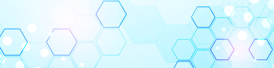 Leinwandbilder - Abstract science background with hexagons. Blue gradient. Vector.