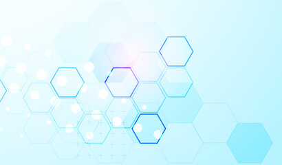 Leinwandbilder - Abstract science background with hexagons. Blue gradient. Vector.