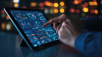 Real time traffic data analytics and intelligent transportation planning software displayed on a digital tablet device
