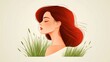 © nuanjan - Stunning redhead woman with flowing long hair posing gracefully in field of green grass