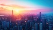 © Roma - A cityscape at sunset with a mix of tall buildings and smaller structures.