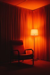 Poster - Red Room Chair Lamp Illumination Evening Ambiance