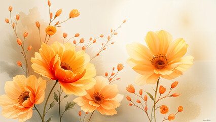 Wall Mural - A serene and peaceful floral painting in warm, inviting colors