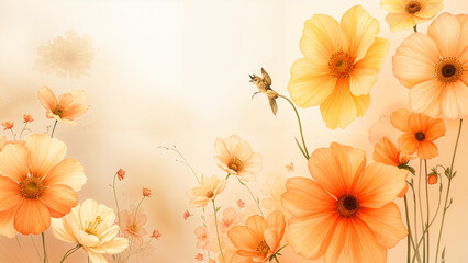 Wall Mural - A minimalist floral painting in soft, pastel colors