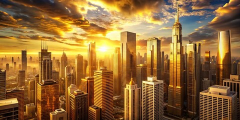 Wall Mural - Golden Hour Cityscape: Skyscrapers & Urban Exploration