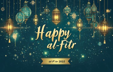 eid al-fitr lanterns glow, festive background, greeting card