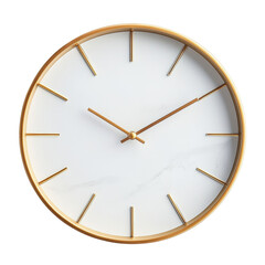 Aufkleber - A minimalist round clock with a white marble face and a gold frame shows the time.