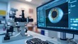 © Nadiia - Advanced ophthalmology research with a close-up of an eye scan on a high-tech monitor and a microscope in a lab