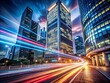 © Arnada - Long Exposure Light Trails Over Cityscape at Night - Home Finance Concept