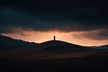 Wall Mural - Solitary Figure on Hilltop Sunset Landscape