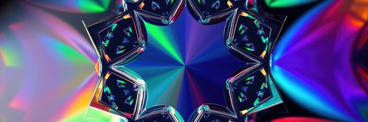 Wall Mural - holographic octagram star mirror geometry shape with vibrant colors and intricate patterns, design, 