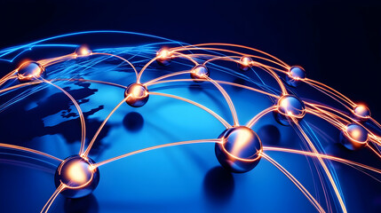 Global network connection, data transfer, world map background, digital communication, website header