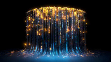 Glowing data waterfall, abstract digital stream, dark background, technology concept, ideal for tech websites