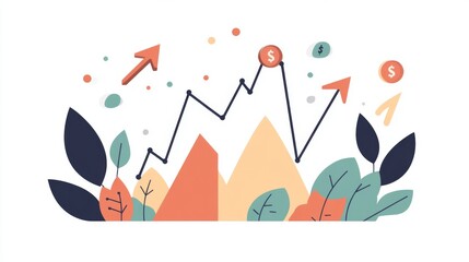 Fototapete - A line graph showing a sharp increase in stock value, with arrows and percentage changes, symbolizing successful investment in business.
