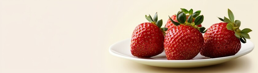 Wall Mural - Closeup of fresh, ripe strawberries on a rustic plate, summer delight juicy,