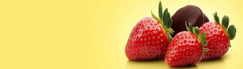 Wall Mural - Delicious chocolatecovered strawberries on a vibrant yellow background, sweet treat