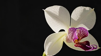 Poster - Beautiful white orchid blooming in a dark setting showcasing unique petal details and rich colors