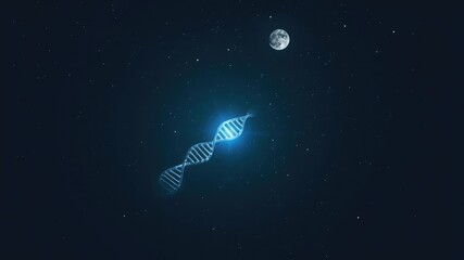 Wall Mural - in the darkness of space, an illuminated dna molecule shines like a tiny beacon under the twinkling 