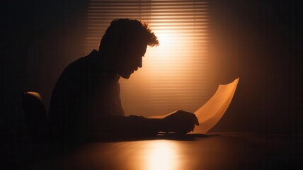 Shadowy figure of an employee in a dark office, shredding incriminating documents, symbolizing corporate fraud and cover-up