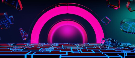 Wall Mural - 3d illustration rendering of y2k 2000s gamer technology futuristic fantasy metaverse cyberpunk sci-f