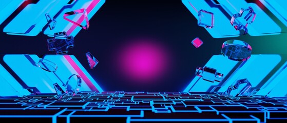 Wall Mural - 3d illustration rendering of y2k 2000s gamer technology futuristic fantasy metaverse cyberpunk sci-f