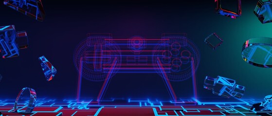 Wall Mural - 3d illustration rendering of y2k 2000s gamer technology futuristic fantasy metaverse cyberpunk sci-f