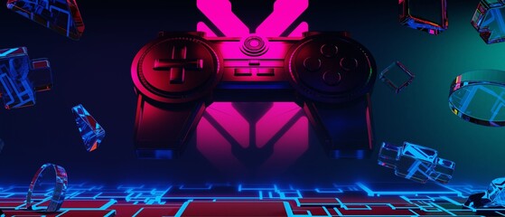 Wall Mural - 3d illustration rendering of y2k 2000s gamer technology futuristic fantasy metaverse cyberpunk sci-f