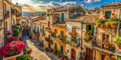 Wall Mural - Sicilian Charm: Colorful Houses and Balconies on a Sunny Italian Street