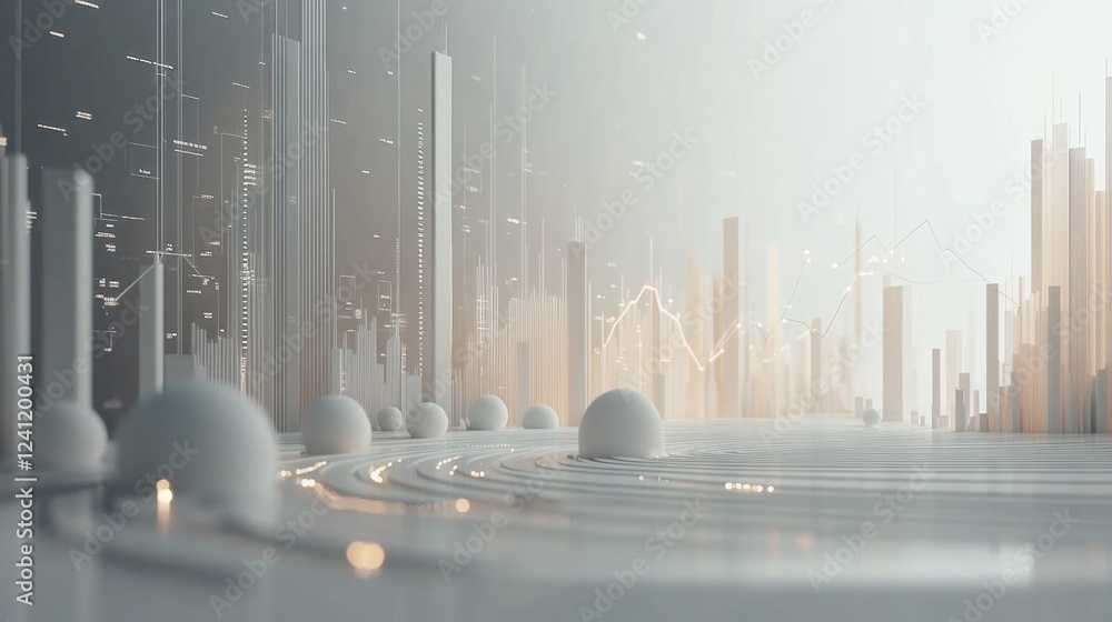 A white minimalist concept of financial growth, digital charts and ...