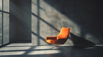 Stilvoller orangefarbener Sessel im minimalistischen Lichtspiel – Modernes Design und Ästhetik
