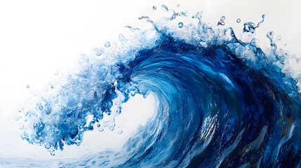 Poster - Majestic Ocean Wave with Blue Water Splashing Against White Background