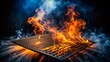 © Arnada - Smoking BBQ Grill on Black Background - Aerial View Stock Photo