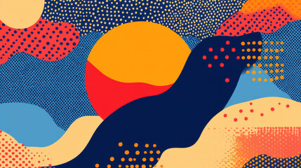 Wall Mural - colorful abstract design featuring sun and wavy patterns