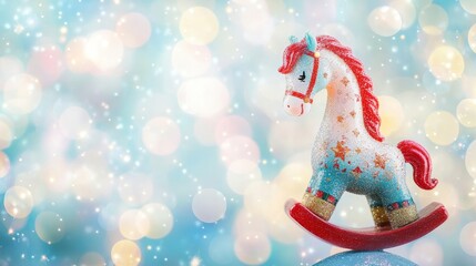 Poster - A Background of Christmas Lights Highlighting an Ornate Rocking Horse