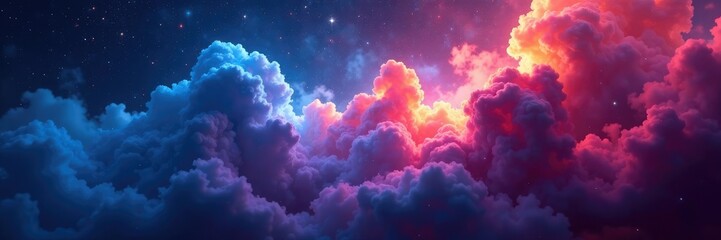 Wall Mural - iridescent space clouds in shades of blue and red shimmering amidst cosmic dust, galaxy, universe, c