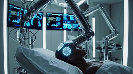 Fototapete - Advanced robotic technology in medical care at a futuristic hospital during night hours