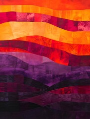 Wall Mural - Illustration of A mesmerizing gradient blend of sunset hues, from deep purples to fiery reds, with abstract geometric patterns interwoven throughout. Ai Generate.
