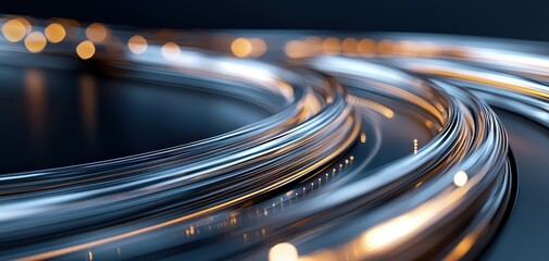 Poster - Futuristic gold light lines flow in a smooth curve, forming an abstract shiny pattern with motion and bright glowing effects, ideal for modern design.