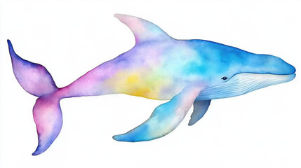 Canvas Print - Blue whale, watercolor, Colorful watercolor illustration of a whale swimming gracefully through the ocean.