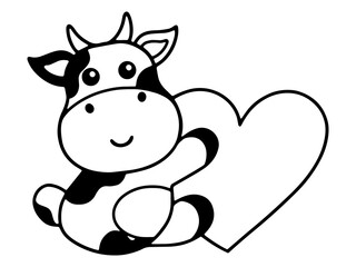 Wall Mural - Valentine Day Pig Holding Heart Line Art