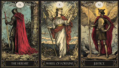 Wall Mural - vintage vintage style deck of tarot cards. magical predictions of the future, mysterious characters.	