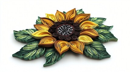 Wall Mural - Paper quilling sunflower craft, white background, art