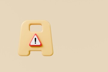Wall Mural - 3d yellow warning sign board icon. warning sign wet floor concept. 3d minimal cartoon frame warning 