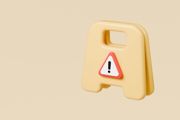 Wall Mural - 3d yellow warning sign board icon. warning sign wet floor concept. 3d minimal cartoon frame warning 