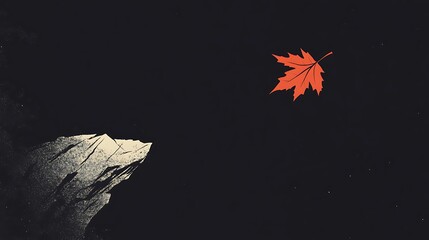 Sticker - Falling leaf, dark rocky cliff, night sky.  Possible use Nature background, conceptual art